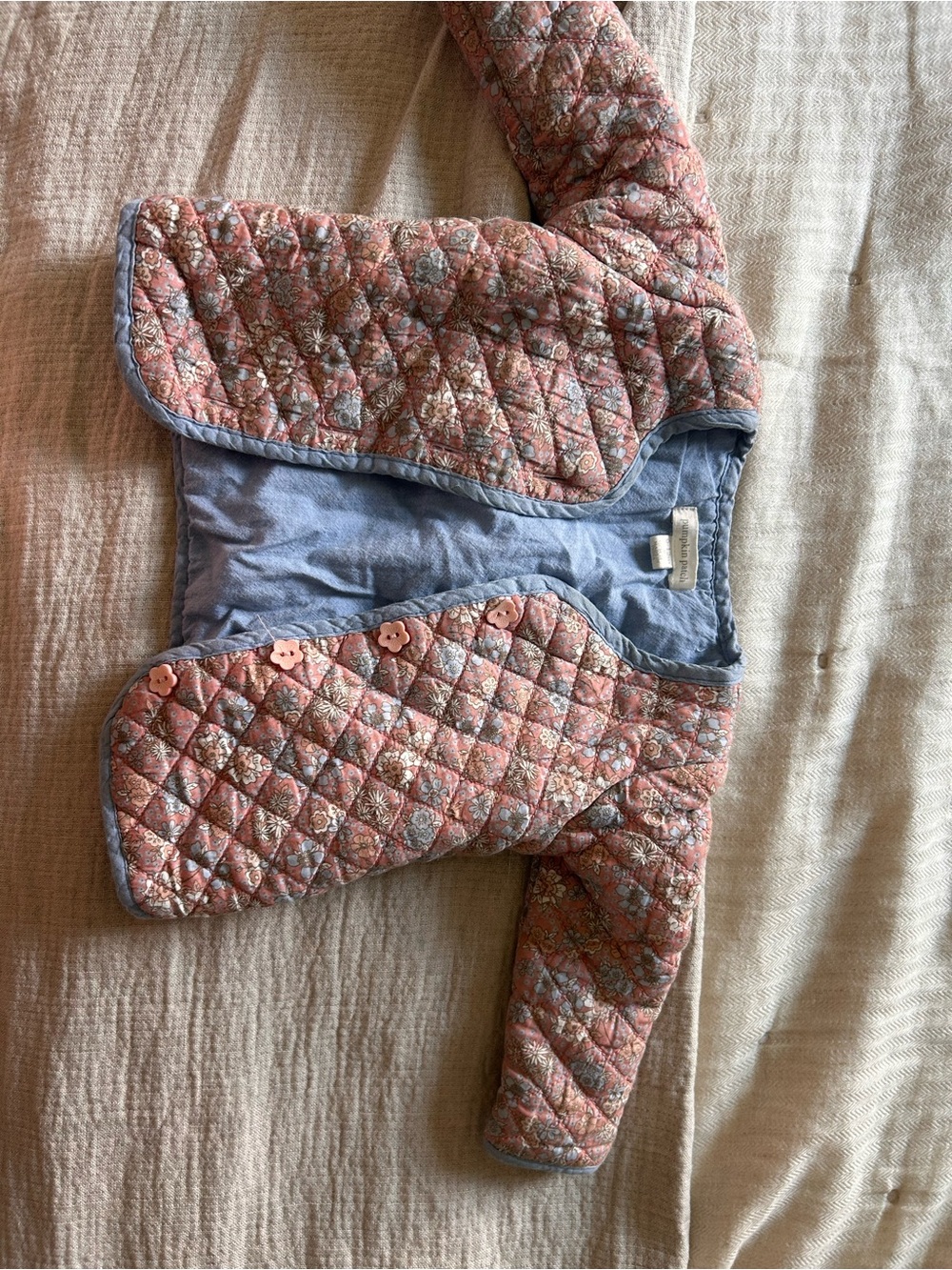 pumpkin patch Quilted Pink Floral Kids Jacket with Blue Lining